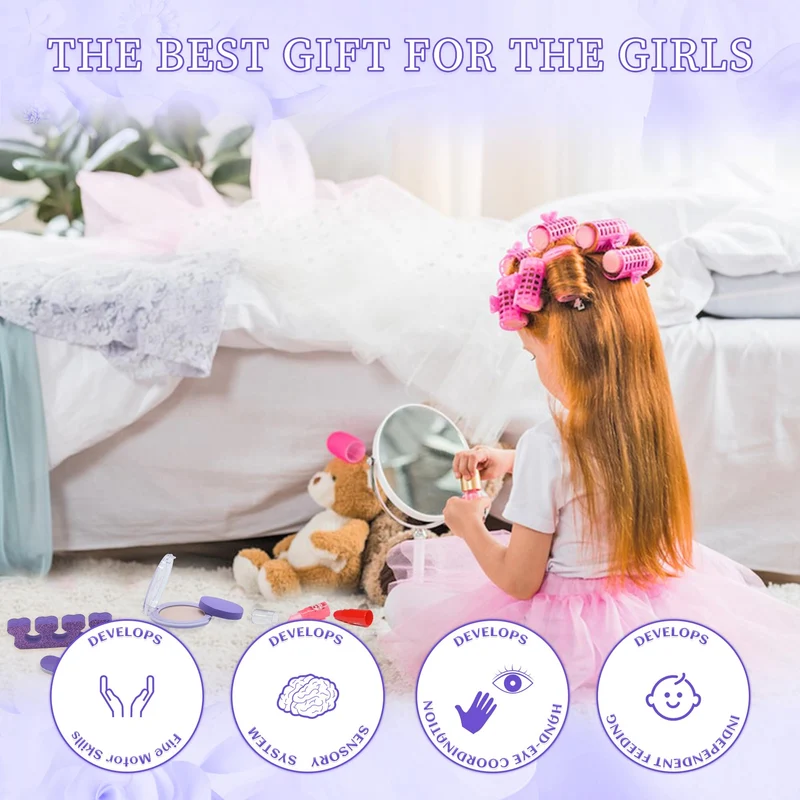 Trucchi Bambina Set, 57 pezzi Trucchi Bambina Anallergici, Lavabile Set Di Trucchi Per Bambini, Valigetta Trucchi Bambina, Giochi Bambina Natale Compleanno Regalo Bambina 3 -12 Anni (Viola Chiaro)