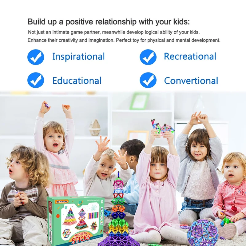 Jokooan Blocchi magnetici, 220 pezzi, bastoncini magnetici, giocattoli da costruzione, giocattoli da costruzione STEM Montessori, giocattolo educativo e cervello, set per bambini