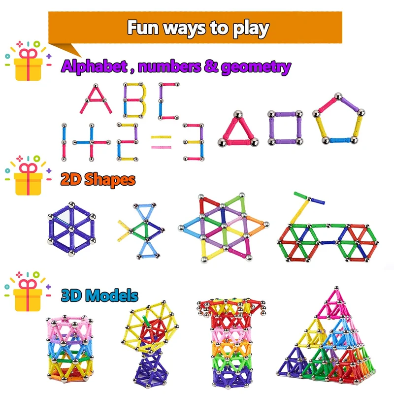 Jokooan Blocchi magnetici, 220 pezzi, bastoncini magnetici, giocattoli da costruzione, giocattoli da costruzione STEM Montessori, giocattolo educativo e cervello, set per bambini