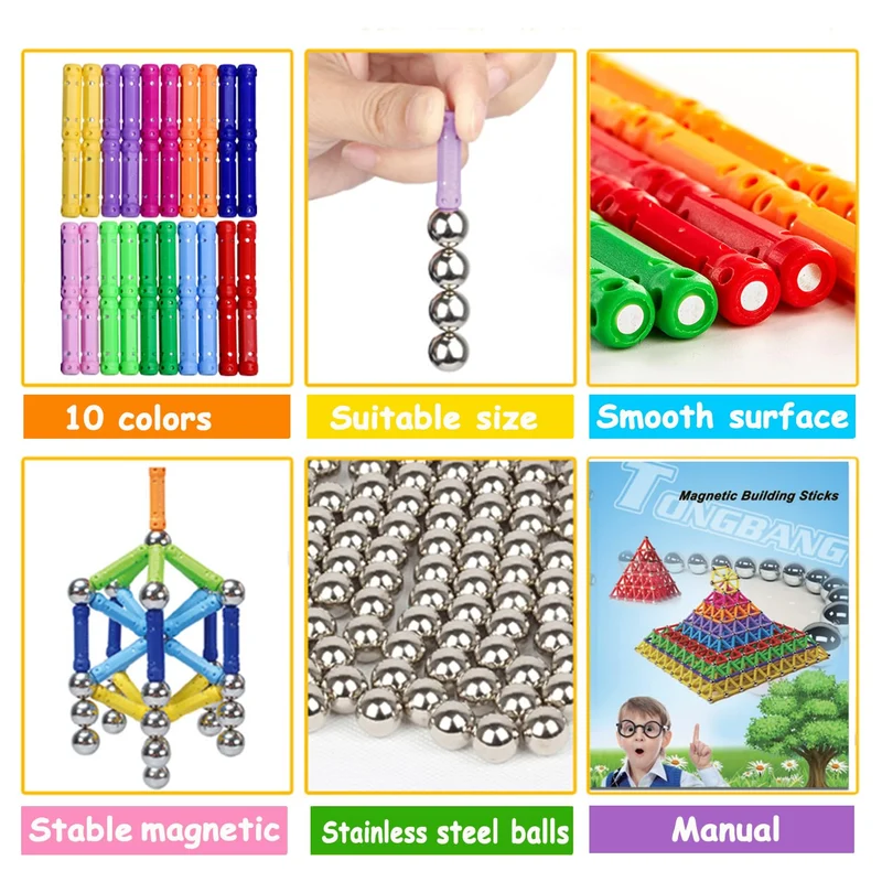 Jokooan Blocchi magnetici, 220 pezzi, bastoncini magnetici, giocattoli da costruzione, giocattoli da costruzione STEM Montessori, giocattolo educativo e cervello, set per bambini