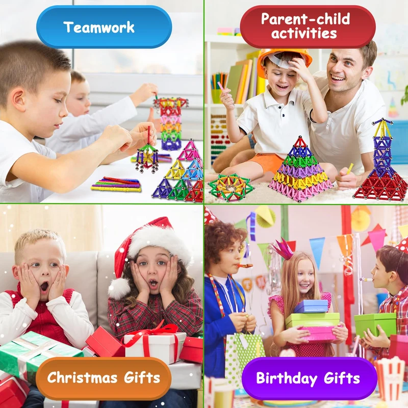 Jokooan Blocchi magnetici, 220 pezzi, bastoncini magnetici, giocattoli da costruzione, giocattoli da costruzione STEM Montessori, giocattolo educativo e cervello, set per bambini