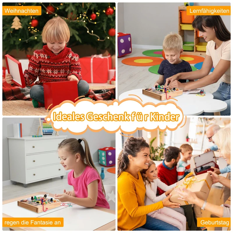 Nauotk Busy Board in Legno, Giochi Montessori per Bambini 2 Anno, Lavagna attività con 19 LED, Giochi Educativi Sensoriale del Bambino, Lavagna attività Portatile Regalo Bimbo 2 3 4 Anni
