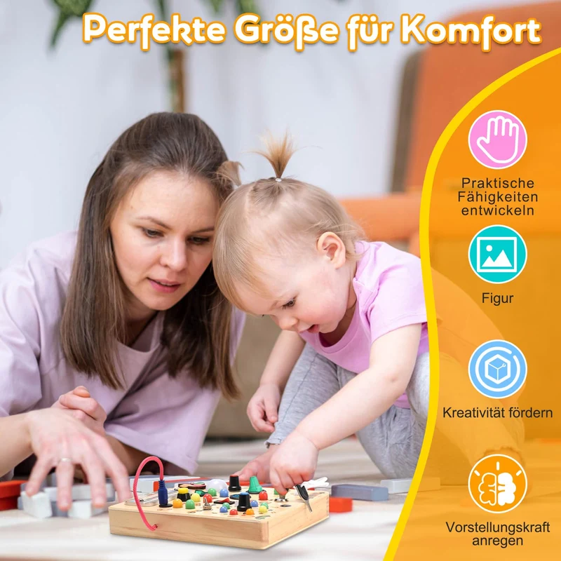 Nauotk Busy Board in Legno, Giochi Montessori per Bambini 2 Anno, Lavagna attività con 19 LED, Giochi Educativi Sensoriale del Bambino, Lavagna attività Portatile Regalo Bimbo 2 3 4 Anni