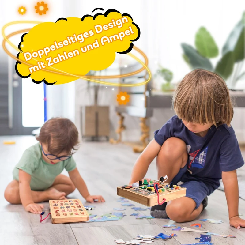 Nauotk Busy Board in Legno, Giochi Montessori per Bambini 2 Anno, Lavagna attività con 19 LED, Giochi Educativi Sensoriale del Bambino, Lavagna attività Portatile Regalo Bimbo 2 3 4 Anni