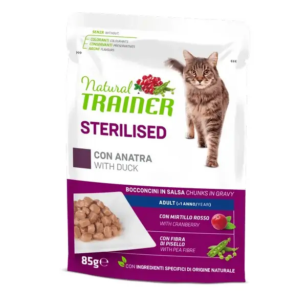 Natural Trainer Sterilised con Anatra 85g - Gatti Adulti Sterilizzati