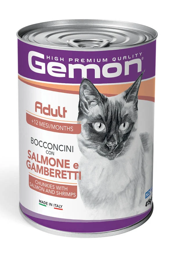 Gemon Adult Bocconcini con Salmone e Gamberetti 415g - Cibo Umido per Gatti