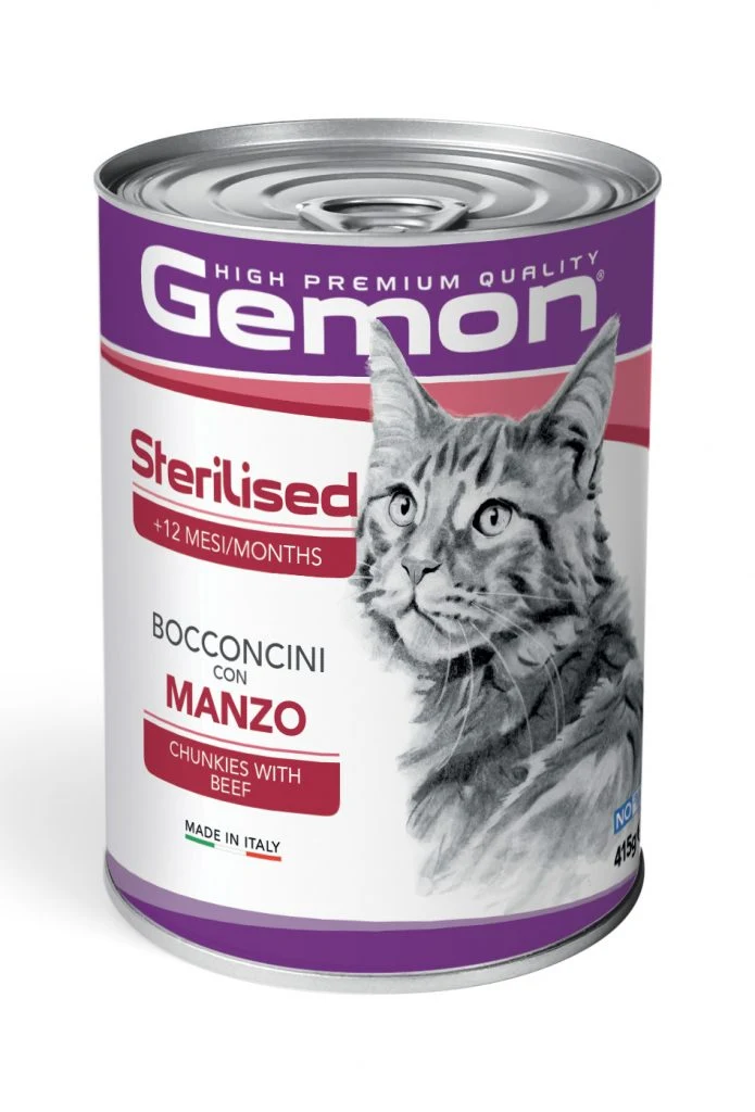 Gemon Sterilised Bocconcini con Manzo 415g - Cibo Umido per Gatti Sterilizzati