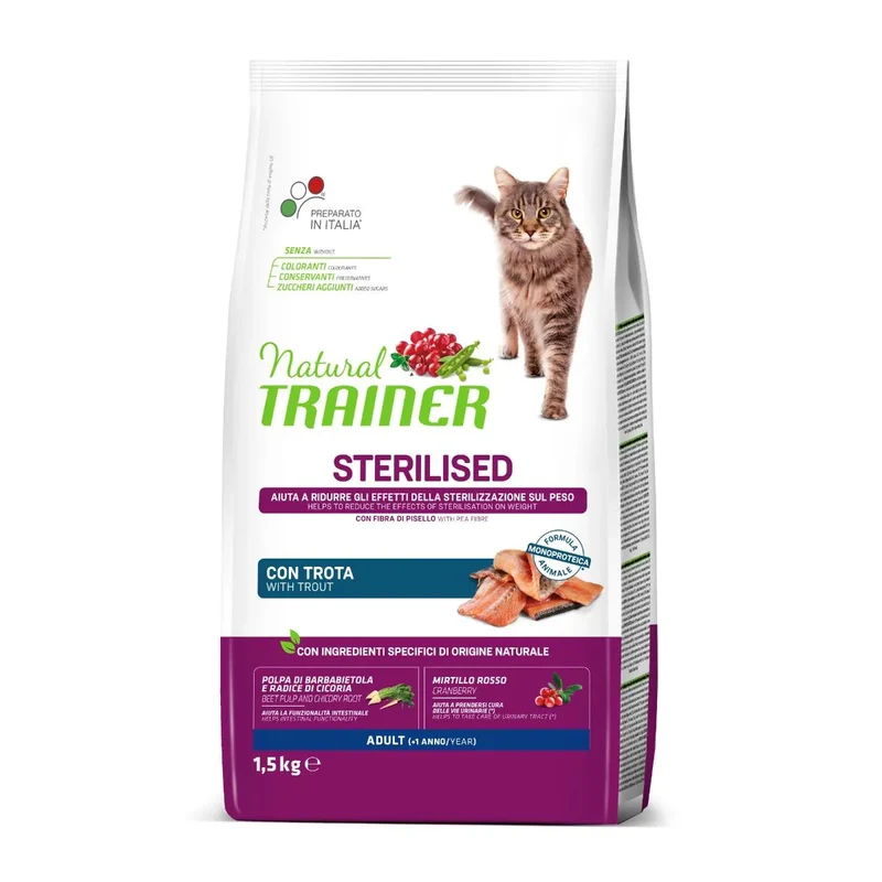 Natural Trainer Sterilised Trota 1,5kg - Gatti Adulti Sterilizzati