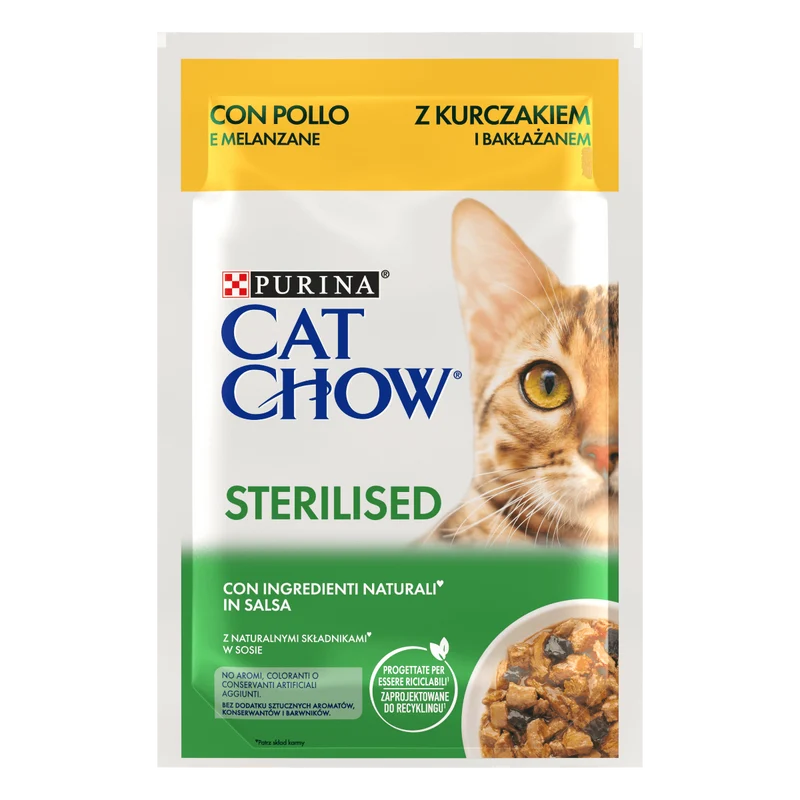 Cat Chow Sterilised con Pollo e Melanzane in Salsa 85g - Gatto Sterilizzato