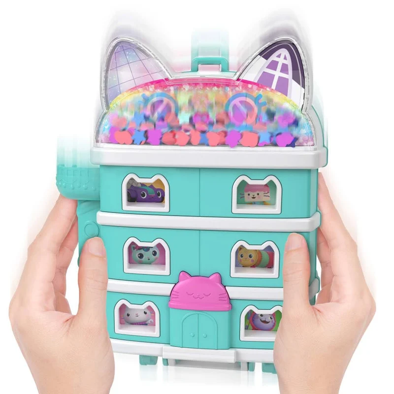 Polly Pocket - La Casa delle Bambole di Gabby, cofanetto con mini Gabby e 9 accessori, include gli amici gattini Pandy Panda, Dolcetto e Siregatta, giocattolo per bambini, 4+ anni, JFV02