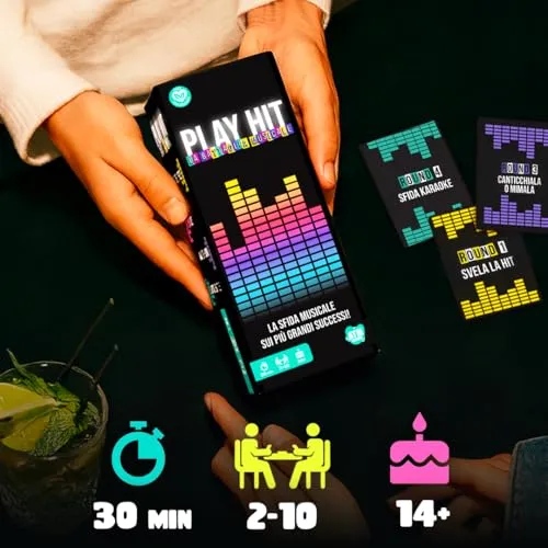 ATM Gaming PLAY HIT - Gioco da Tavolo Musicale - Blind Test, Karaoke e Quiz per Feste - 2 a 10 Giocatori - Divertente, Dinamico e a Squadre - Perfetto per Serate, Famiglie e Amici - Italiano