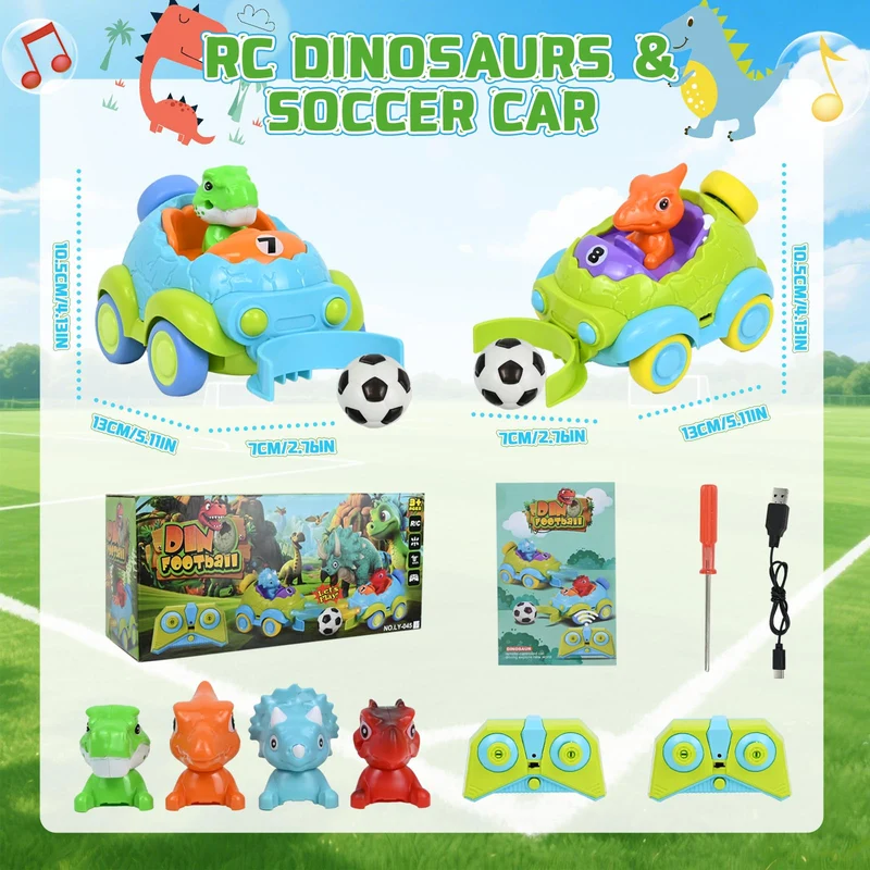 PATEMZON Macchina Telecomandata per Bambini, 2 Pezzi Dinosauro Auto Telecomandata Giochi, Monster Truck Unicorno Giocattolo con Luci e Musica, Calcio, Regalo Bambino 2 3 4 5 6 Anni Maschio