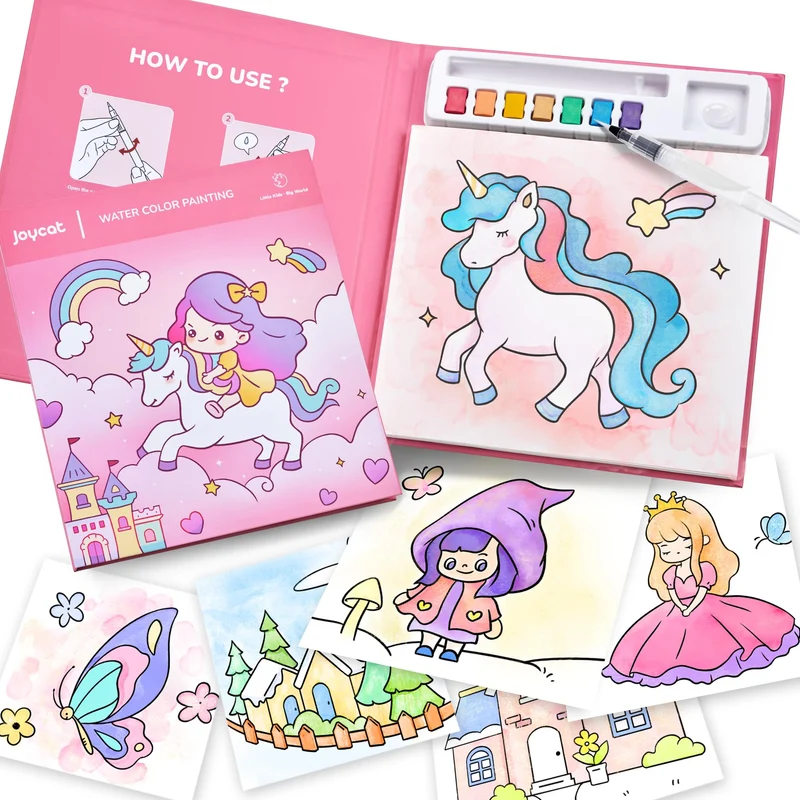 JoyCat album da colorare per bambini, set di pittura ad acquerello per bambini dai 3-5 ai 4-8 anni,attività di disegno artistico e artigianale, regalo di compleanno per ragazzi e ragazze