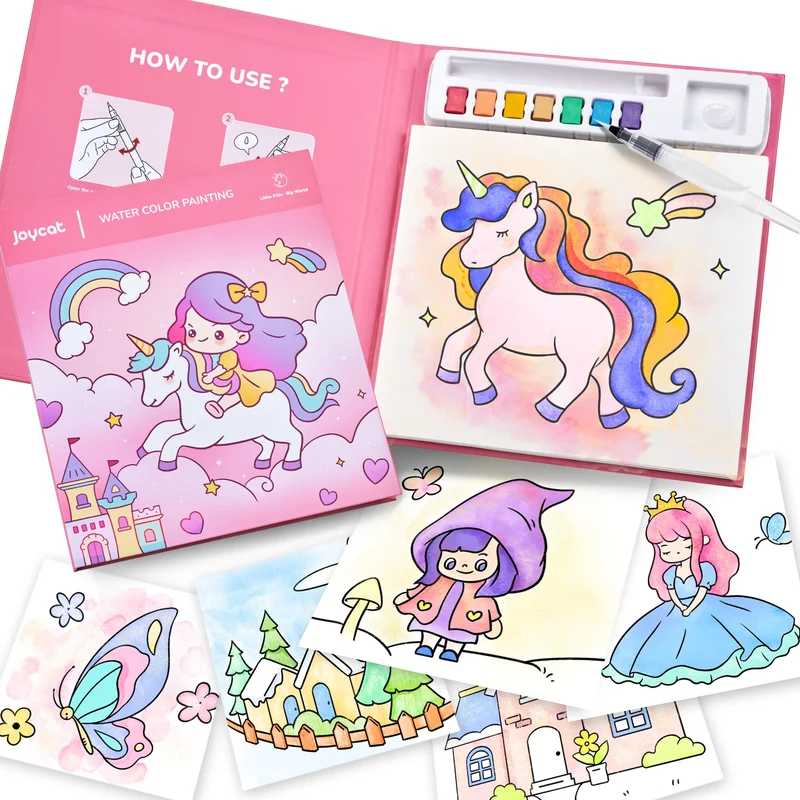 JoyCat album da colorare per bambini, set di pittura ad acquerello per bambini dai 3-5 ai 4-8 anni,attività di disegno artistico e artigianale, regalo di compleanno per ragazzi e ragazze
