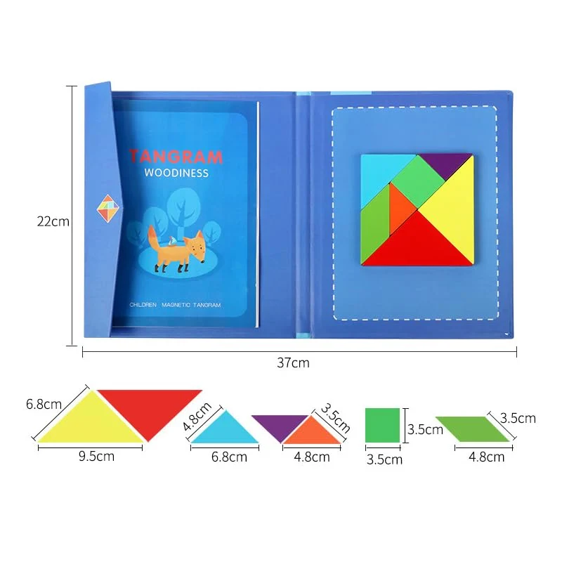NIWWIN Tangram magnetico di legno, gioco di puzzle, giocattoli da costruzione, gioco di viaggio, esercizio mentale, libro QI con soluzioni, giocattolo educativo per bambini,3 4 5 6 anni. (blu)