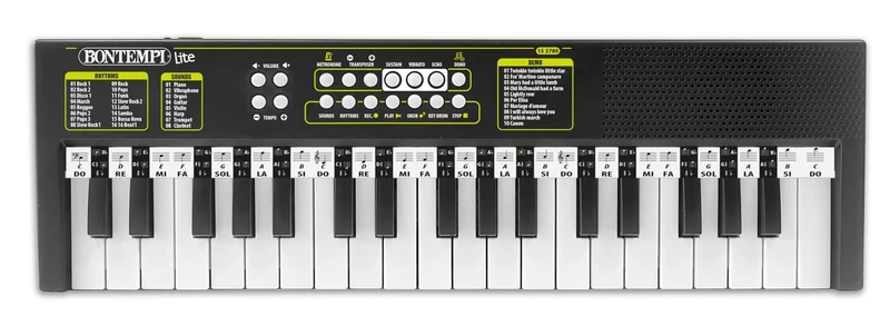 Bontempi 15 3780 KeyRhythm - Tastiera Digitale a 37 Tasti, Passo 2 cm con Funzione Apprendimento, Presa per Cuffie, USB-C, 480x150x40 mm, per Bambini e Principianti