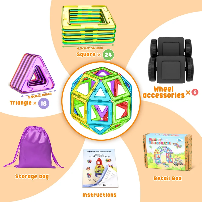 COOLJOYA Costruzioni Magnetiche 50 Pezzi, Costruzioni per Bambini 3 Anni Magneti Bambini, Costruzioni Magnetiche, Giochi per Bambini Giochi Montessori 3 4 5 6 7 8 Anni,Regali di Halloween
