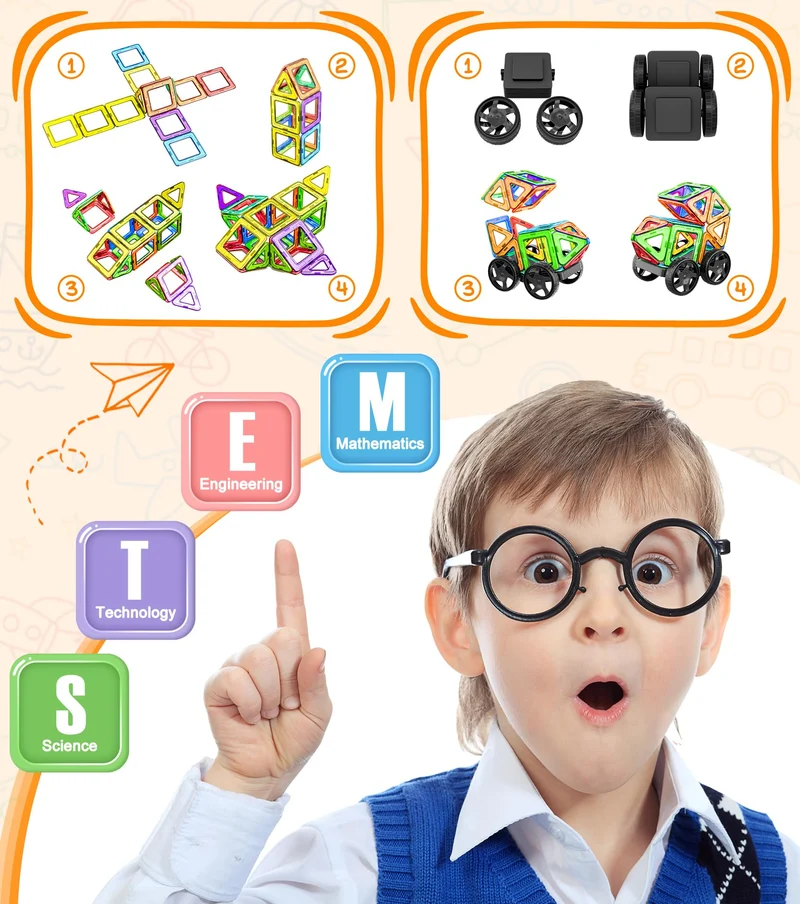 COOLJOYA Costruzioni Magnetiche 50 Pezzi, Costruzioni per Bambini 3 Anni Magneti Bambini, Costruzioni Magnetiche, Giochi per Bambini Giochi Montessori 3 4 5 6 7 8 Anni,Regali di Halloween