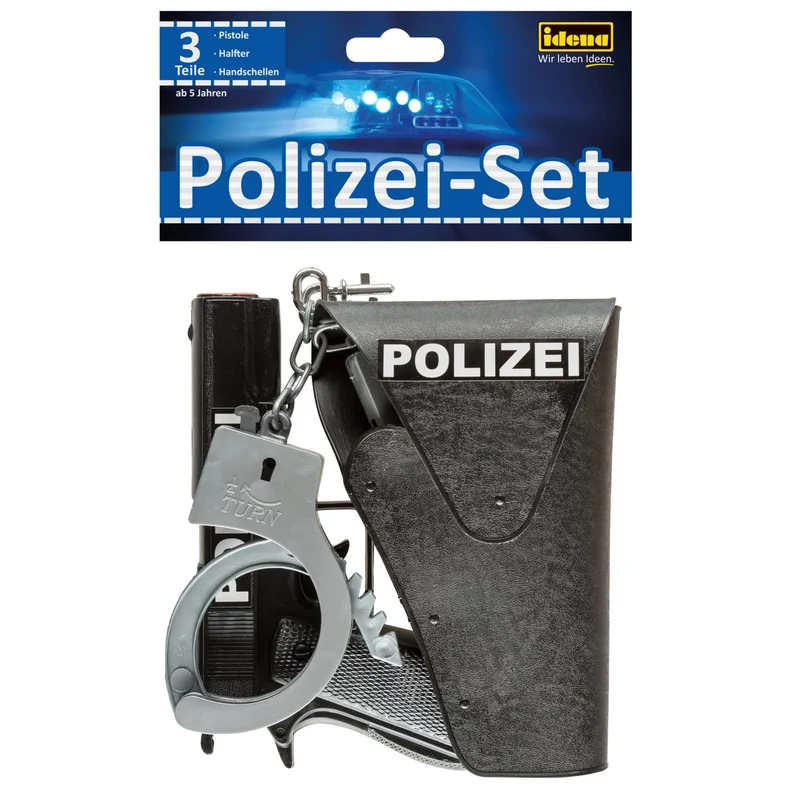 Idena 8040007 - Set da polizia, pistola, fondina e manette, set da gioco, festa a tema, carnevale