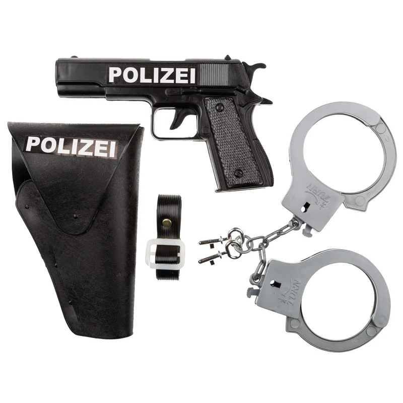 Idena 8040007 - Set da polizia, pistola, fondina e manette, set da gioco, festa a tema, carnevale