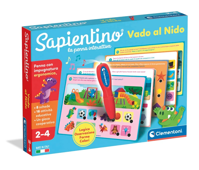 Clementoni - Sapientino La Penna Interattiva, Vado al Nido, Schede Educative e Penna Parlante, Gioco Educativo 2 Anni, Elettronico Parlante, Batterie Incluse, Made in Italy, 16457