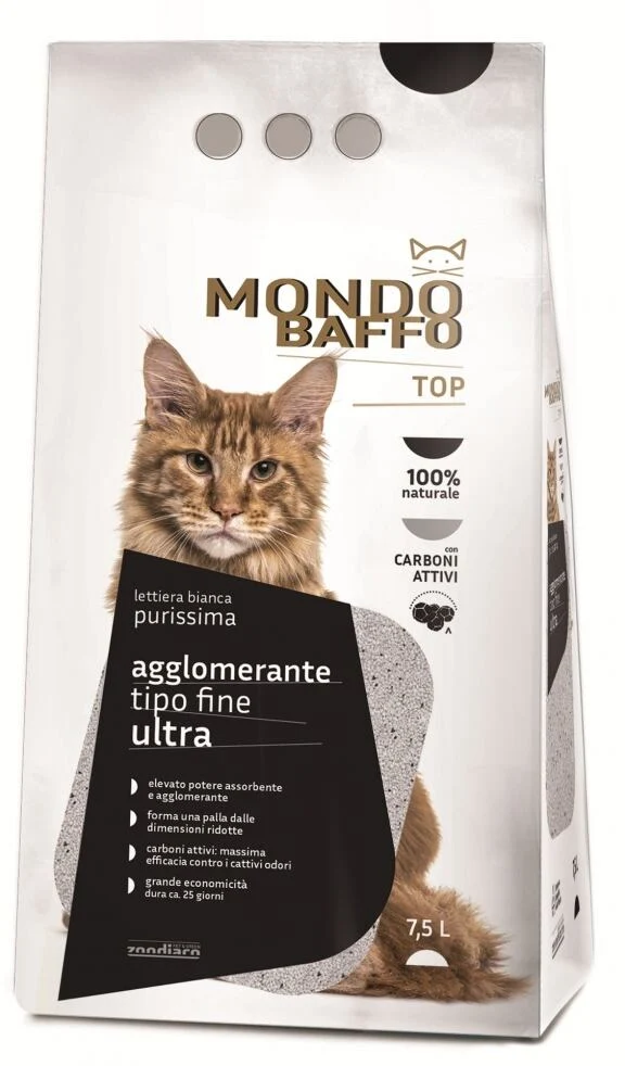Mondo Baffo Lettiera Agglomerante per Gatti 7,5 Litri con Carboni Attivi