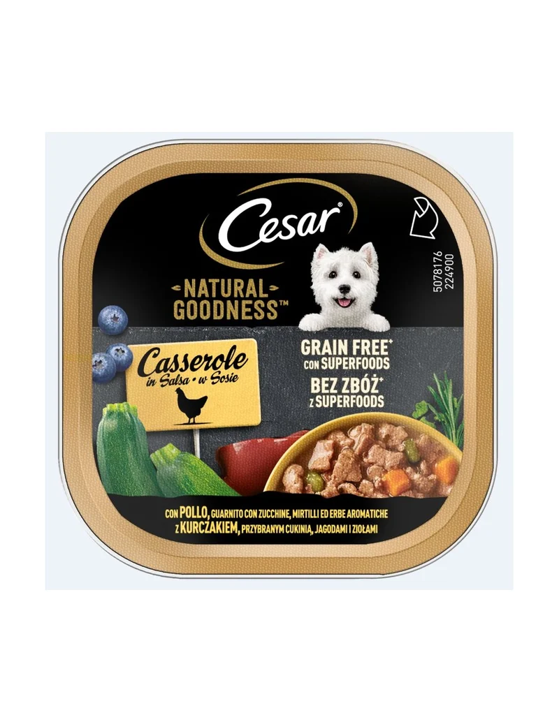 Cesar Natural Goodness BIO Pollo Zucchine Mirtillo 100g - Cibo Umido per Cani