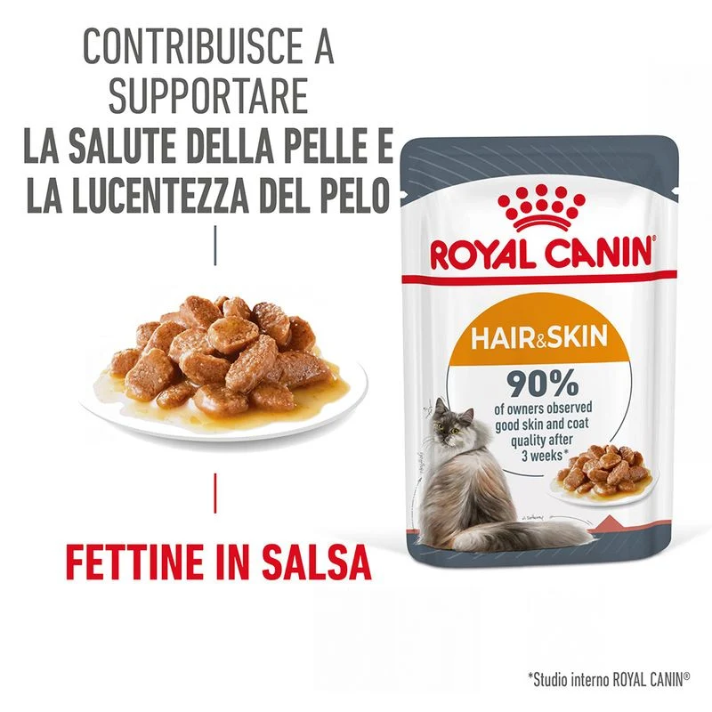 12x85g Royal Canin Hair&Skin Care in Salsa - Umido Gatto