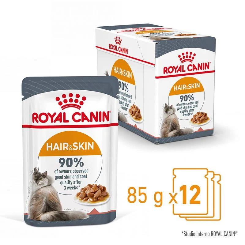 12x85g Royal Canin Hair&Skin Care in Salsa - Umido Gatto