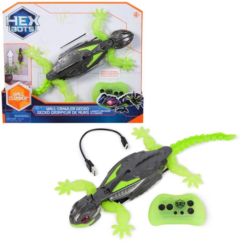 HEX BOTS Geco Telecomandato, Giocattolo Interattivo Radiocomandato, Ricaricabile con Cavetto USB, Si Arrampica sulle Pareti e Corre sui Pavimenti, Giocattolo per Bambini e Bambine, 4+ Anni