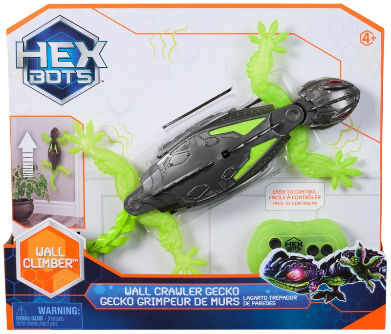 HEX BOTS Geco Telecomandato, Giocattolo Interattivo Radiocomandato, Ricaricabile con Cavetto USB, Si Arrampica sulle Pareti e Corre sui Pavimenti, Giocattolo per Bambini e Bambine, 4+ Anni