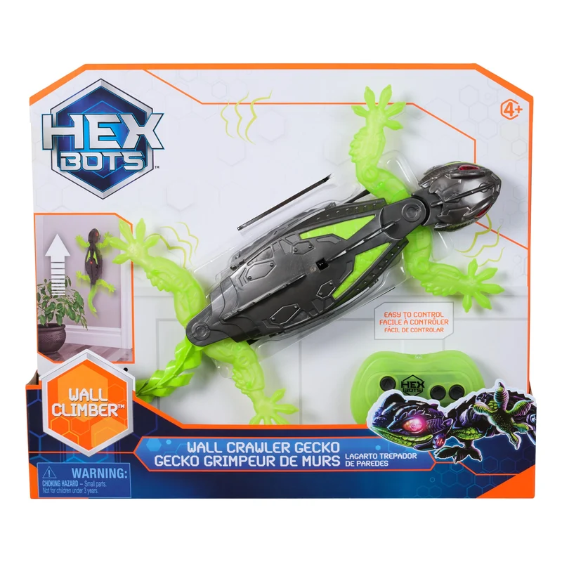HEX BOTS Geco Telecomandato, Giocattolo Interattivo Radiocomandato, Ricaricabile con Cavetto USB, Si Arrampica sulle Pareti e Corre sui Pavimenti, Giocattolo per Bambini e Bambine, 4+ Anni