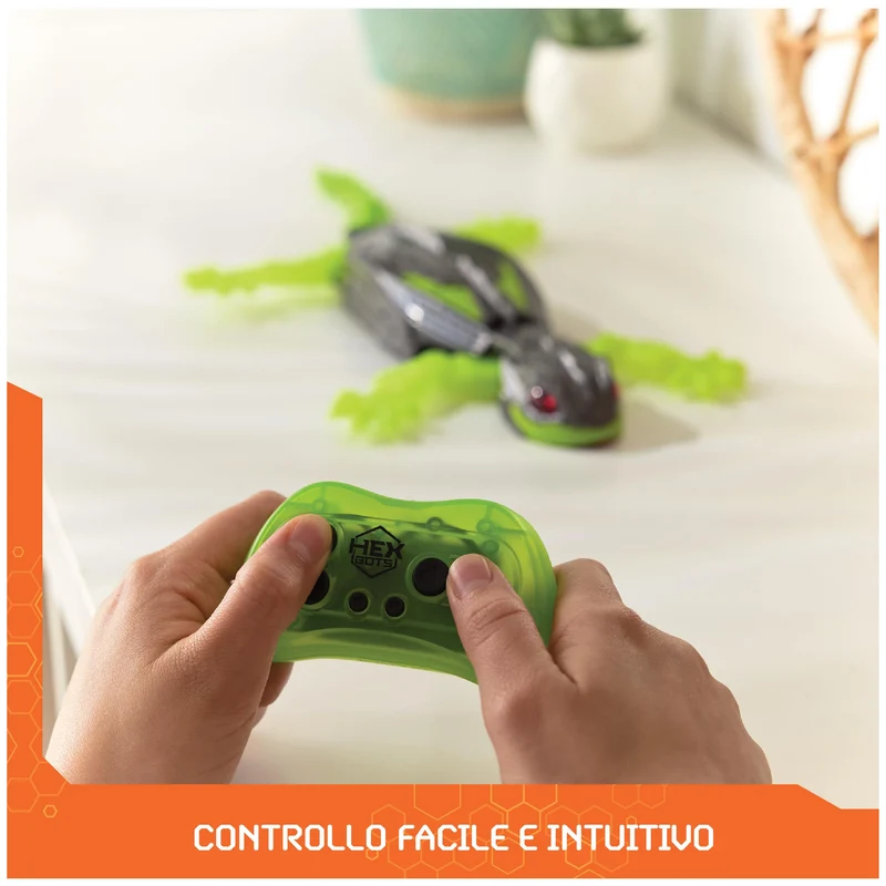 HEX BOTS Geco Telecomandato, Giocattolo Interattivo Radiocomandato, Ricaricabile con Cavetto USB, Si Arrampica sulle Pareti e Corre sui Pavimenti, Giocattolo per Bambini e Bambine, 4+ Anni
