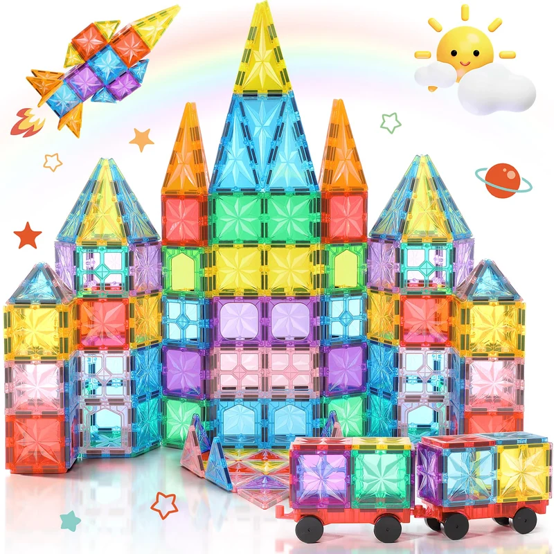 Lovchil Costruzioni Magnetiche per Bambini 61 Pezzi Blocchi Magnetici Giochi Bambini per 3+ Anni blocchi costruzioni magnetici Montessori per ragazzi e ragazze di 3 4 5 6 7 8 anni