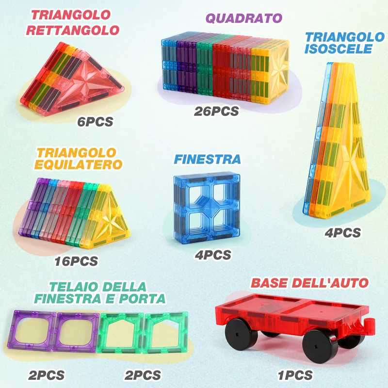 Lovchil Costruzioni Magnetiche per Bambini 61 Pezzi Blocchi Magnetici Giochi Bambini per 3+ Anni blocchi costruzioni magnetici Montessori per ragazzi e ragazze di 3 4 5 6 7 8 anni