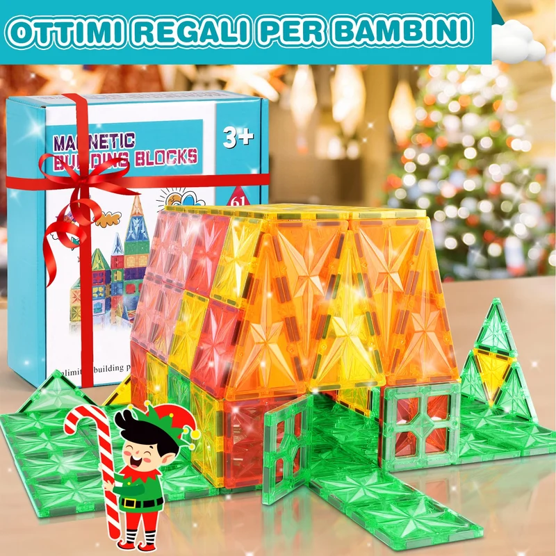 Lovchil Costruzioni Magnetiche per Bambini 61 Pezzi Blocchi Magnetici Giochi Bambini per 3+ Anni blocchi costruzioni magnetici Montessori per ragazzi e ragazze di 3 4 5 6 7 8 anni