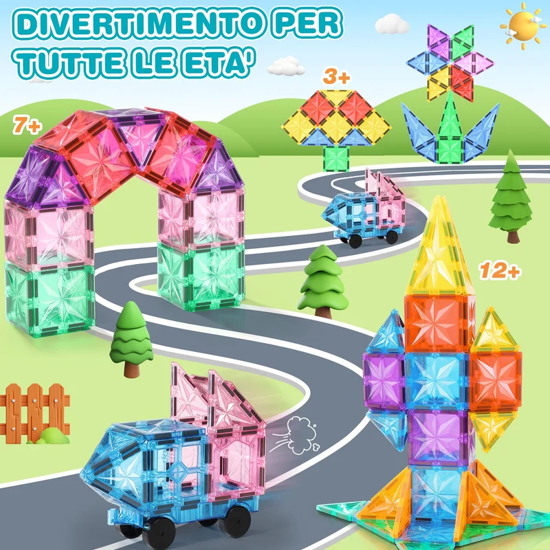 Lovchil Costruzioni Magnetiche per Bambini 61 Pezzi Blocchi Magnetici Giochi Bambini per 3+ Anni blocchi costruzioni magnetici Montessori per ragazzi e ragazze di 3 4 5 6 7 8 anni