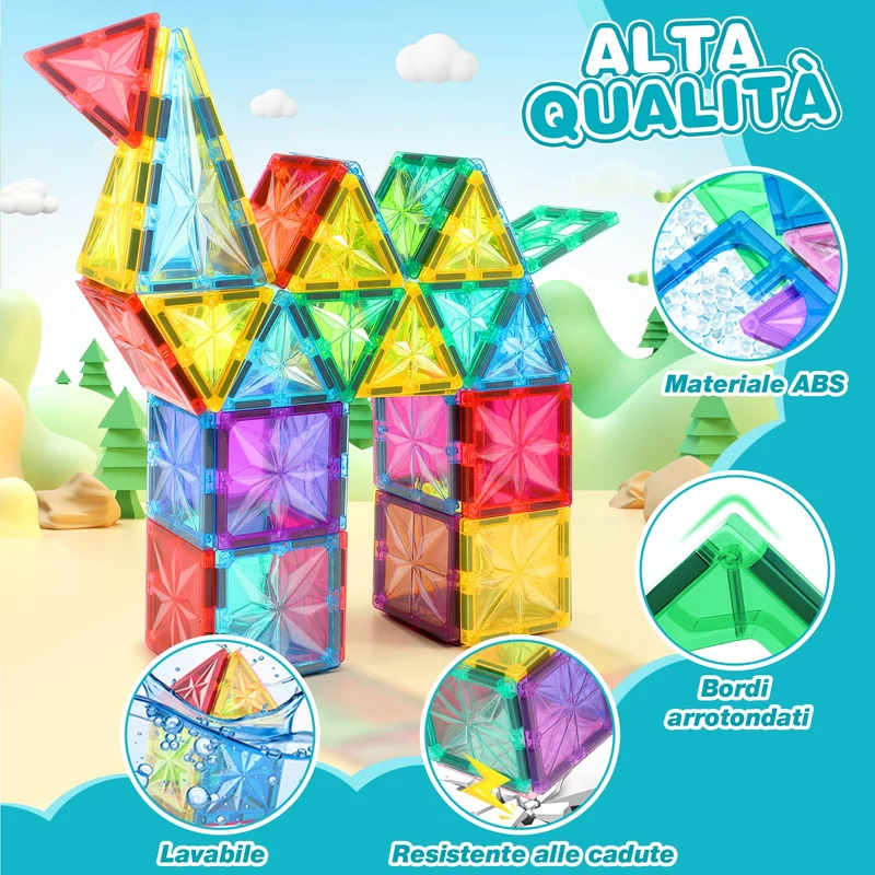 Lovchil Costruzioni Magnetiche per Bambini 61 Pezzi Blocchi Magnetici Giochi Bambini per 3+ Anni blocchi costruzioni magnetici Montessori per ragazzi e ragazze di 3 4 5 6 7 8 anni