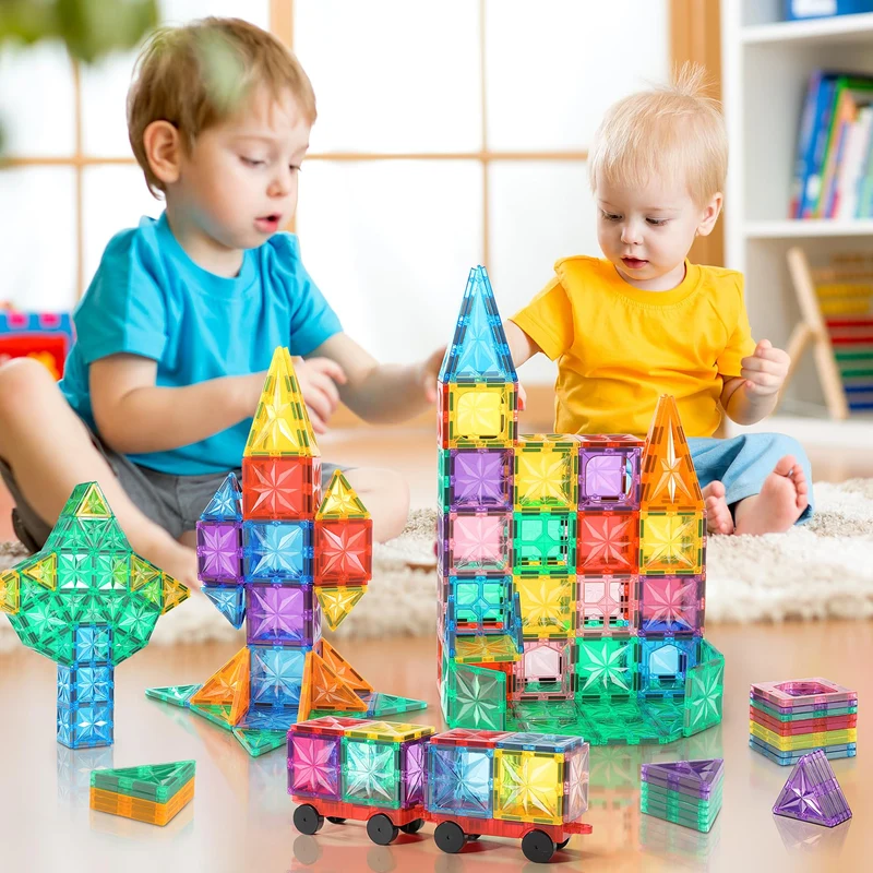 Lovchil Costruzioni Magnetiche per Bambini 61 Pezzi Blocchi Magnetici Giochi Bambini per 3+ Anni blocchi costruzioni magnetici Montessori per ragazzi e ragazze di 3 4 5 6 7 8 anni
