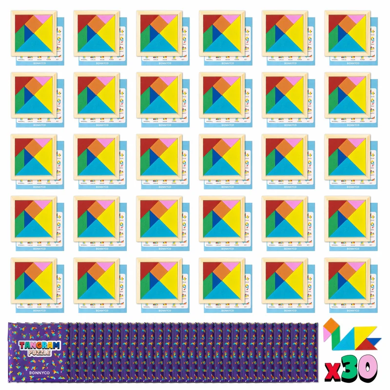 Tangram Legno Bambini Pack 30 Gadget Compleanno Bambini - BONNYCO | Mini Giochi Regalini Fine Festa Compleanno, Regalino Fine Festa Invitati, Persierini Giochini per Feste | Mini Puzzle Gadget Scuola