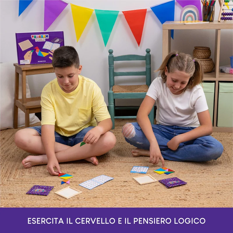 Tangram Legno Bambini Pack 30 Gadget Compleanno Bambini - BONNYCO | Mini Giochi Regalini Fine Festa Compleanno, Regalino Fine Festa Invitati, Persierini Giochini per Feste | Mini Puzzle Gadget Scuola