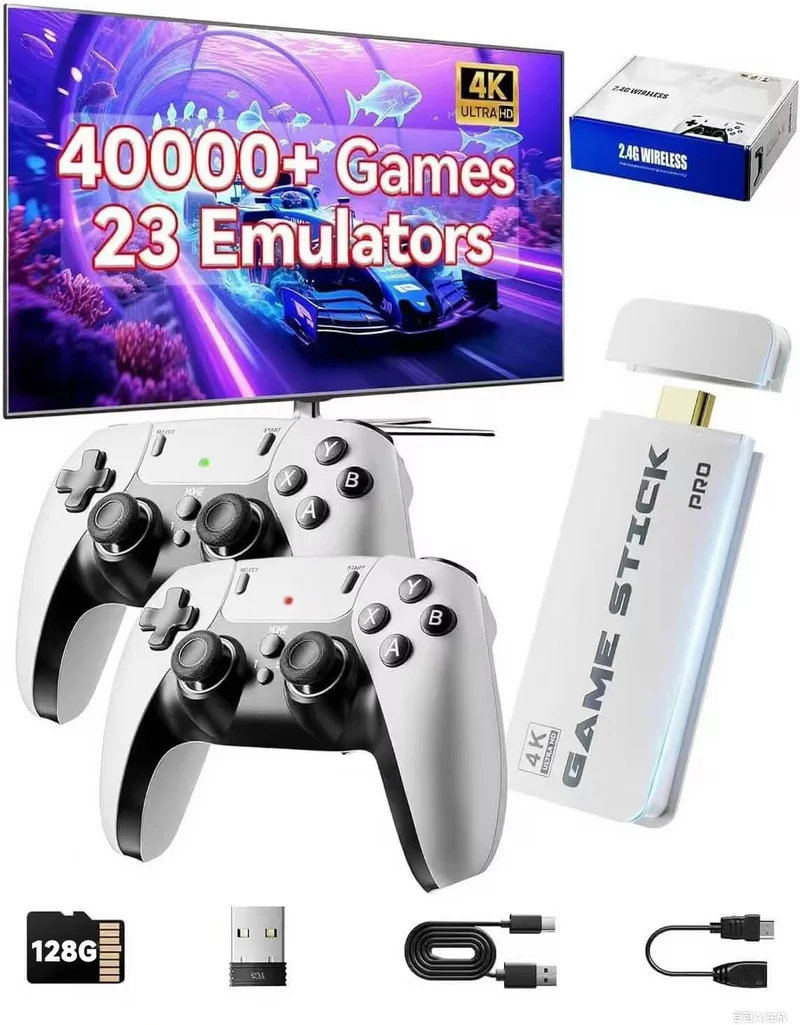 FebotakConsole per videogiochi retrò Febotak 2025 con oltre 40.000 giochi, 23 emulatori, HDM 4K, doppi controller wireless da 2,4 GHz, sistema Plug & Play [Game Boy Advance] (Bianco)