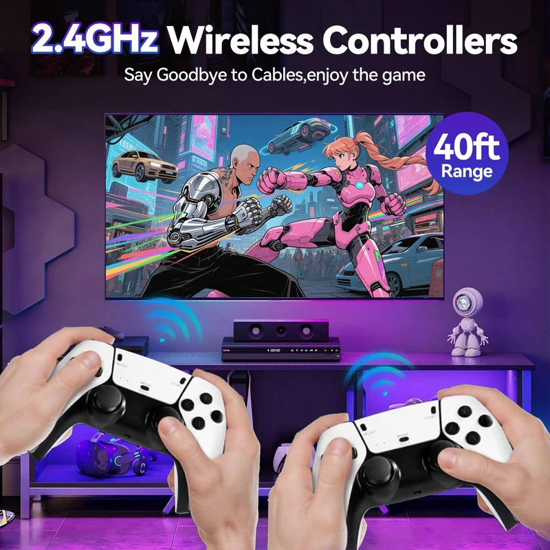 FebotakConsole per videogiochi retrò Febotak 2025 con oltre 40.000 giochi, 23 emulatori, HDM 4K, doppi controller wireless da 2,4 GHz, sistema Plug & Play [Game Boy Advance] (Bianco)