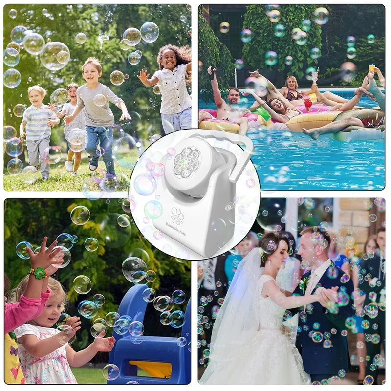 Macchina per Bolle per Bambini Soffiatore di Bolle Automatico per i più Piccoli Ricaricabile a Batteria Portatile Bolla Maker Ragazzini Ragazze Bolla Giocattolo Elettrico Ruotato di 90°/360° (Bianco)