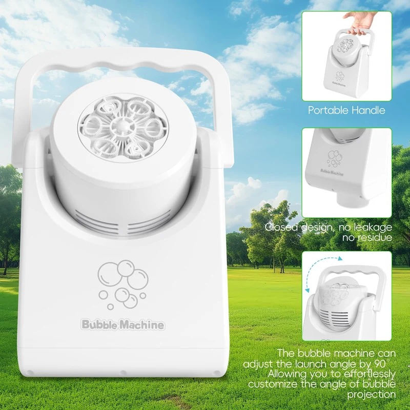 Macchina per Bolle per Bambini Soffiatore di Bolle Automatico per i più Piccoli Ricaricabile a Batteria Portatile Bolla Maker Ragazzini Ragazze Bolla Giocattolo Elettrico Ruotato di 90°/360° (Bianco)