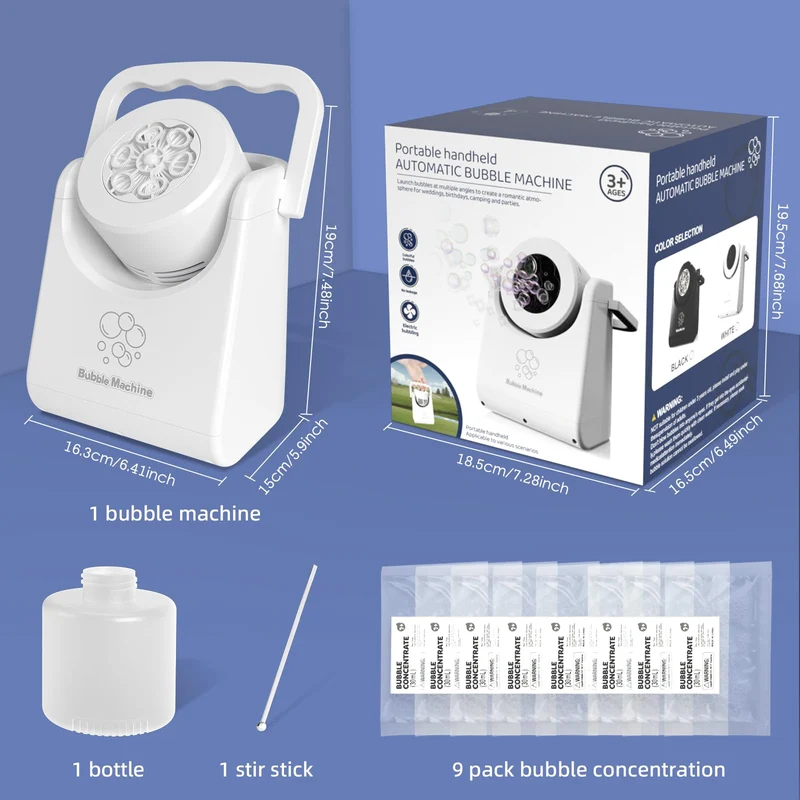 Macchina per Bolle per Bambini Soffiatore di Bolle Automatico per i più Piccoli Ricaricabile a Batteria Portatile Bolla Maker Ragazzini Ragazze Bolla Giocattolo Elettrico Ruotato di 90°/360° (Bianco)