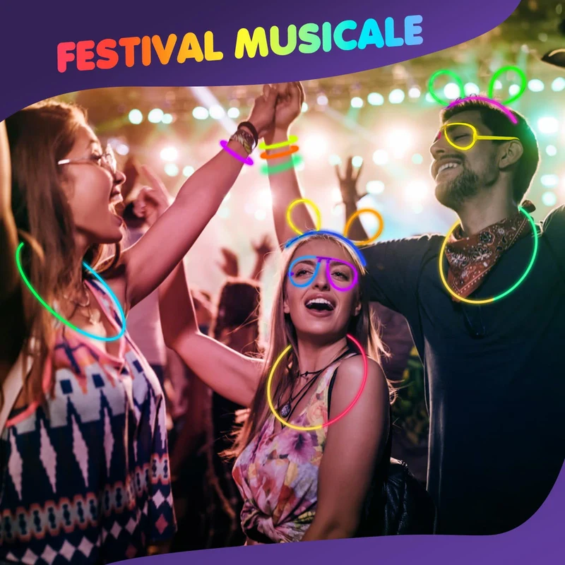 Ziitty Braccialetti Luminosi Fluorescenti , 7 colori Fluo Party Kit Bambini Adulti Starlight 100 Glow Sticks e Connettori per Bracciali Occhiali Gadget per Comleanno Feste Carnevale Capodanno Pasqua