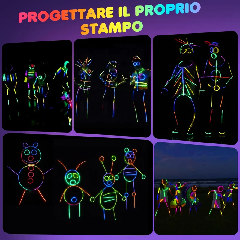 Ziitty Braccialetti Luminosi Fluorescenti , 7 colori Fluo Party Kit Bambini Adulti Starlight 100 Glow Sticks e Connettori per Bracciali Occhiali Gadget per Comleanno Feste Carnevale Capodanno Pasqua