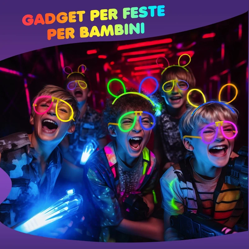Ziitty Braccialetti Luminosi Fluorescenti , 7 colori Fluo Party Kit Bambini Adulti Starlight 100 Glow Sticks e Connettori per Bracciali Occhiali Gadget per Comleanno Feste Carnevale Capodanno Pasqua