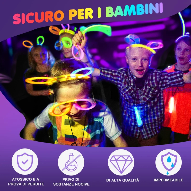 Ziitty Braccialetti Luminosi Fluorescenti , 7 colori Fluo Party Kit Bambini Adulti Starlight 100 Glow Sticks e Connettori per Bracciali Occhiali Gadget per Comleanno Feste Carnevale Capodanno Pasqua